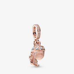 Charm compatibil cu bratara Pandora, model Acorn & Leaf, cu argint, culoare rose gold