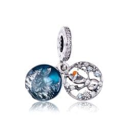 Charm compatibil cu bratara Pandora, model Disney Frozen Snow Olaf, bijuterie cu argint