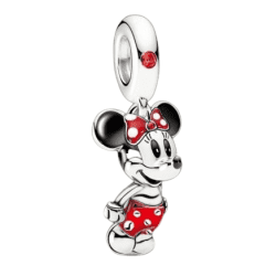 Charm compatibil cu bratara Pandora, model Mickey & Minnie, cu argint