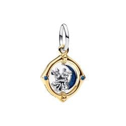Charm compatibil cu bratara Pandora, model Mickey & Minnie pe Luna, cu argint