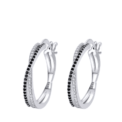 Cercei damă, cu Pietre zirconiu, culoare Argintiu/Negru