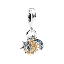 Charm compatibil cu brățară Pandora Soare, Lună și Stele, cu Argint
