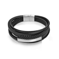 Brățară Viking cu Piele & Oțel Inoxidabil, culoare Silver