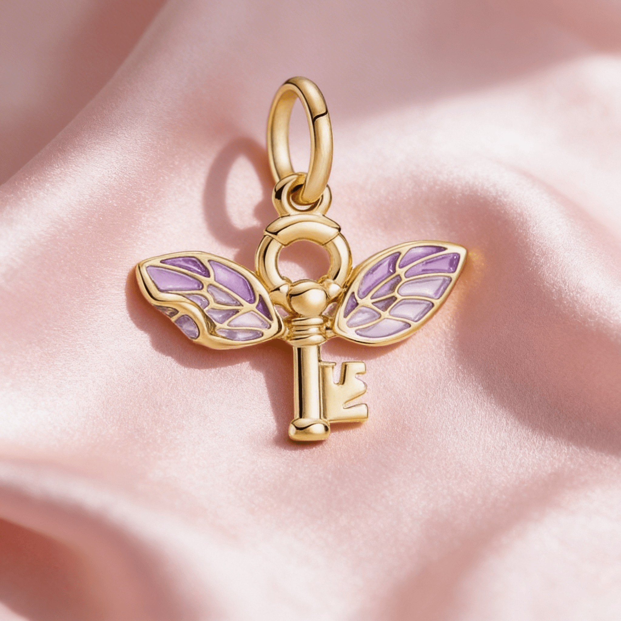 Charm compatibil cu bratara Pandora, model cu Cheie si Aripi de Fluture Colorate - imagine 3