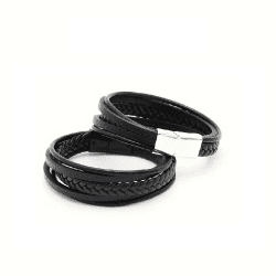 Set Brățari Casual Multistrat cu Piele Ecologică, negru