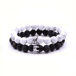 Set Brățări Vintage Diora,  cu Piatră Vulcanică și Turcoaz Alb