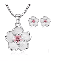Set Bijuterii Elegant cu Floare de Sakura, cu Argint