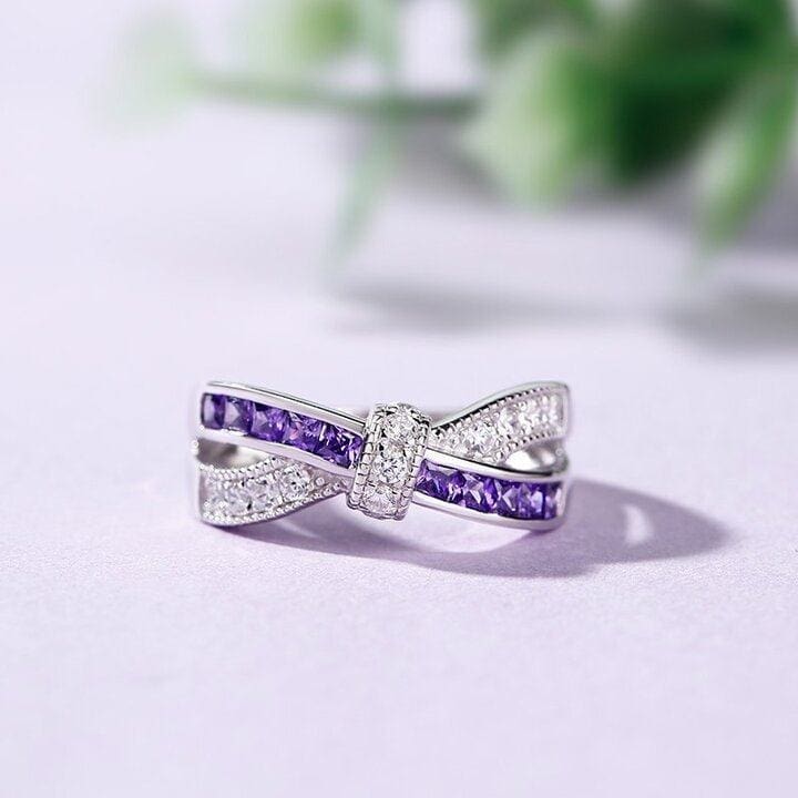 Inel Elegant placat cu Argint, cu Zirconiu Purpuriu - imagine 2