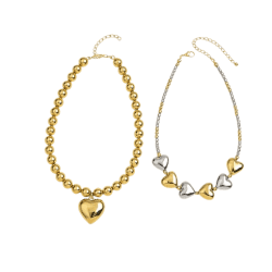 Set 2 Bucăți – Coliere Exagerate Cyber Heart cu Mărgele Metalice