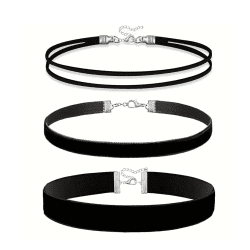 Set 3 Coliere Gotice cu Catifea Neagră  Reglabile & Sexy, Stil Vintage pentru Zi și Petrecere