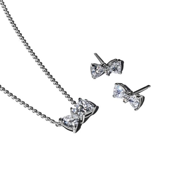 Set Bijuterii Argintii cu Fundiță și Cristale Strălucitoare, Eleganță și Feminitate - imagine 3