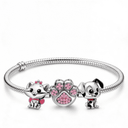 Set Brățară cu 2 Charmuri Cute Pets cu Lăbuță Strălucitoare