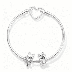 Brățară cu Charmuri Pisică și Cățel cu Inimă Roz, Love Pets Collection