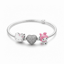 Set brățară cu inimă romantică și 2 charmuri delicate