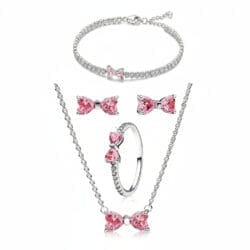 Set bijuterii, Pink Bow, cu argint