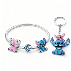 Set CADOU brățară cu două charmuri, tematică Stitch și breloc cu Stitch