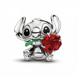 Charm cu argint „Micul Romantic” cu trandafir roșu