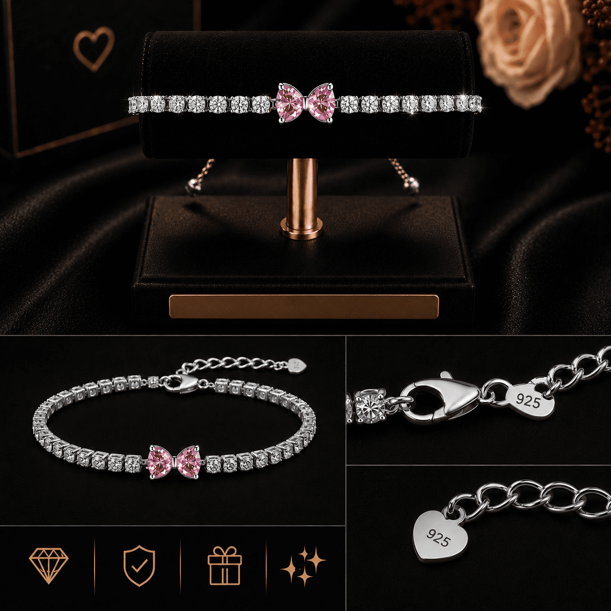 Brățară Elegantă cu Fundiță Roz – Cadou pentru Femeia Vieții Mele - imagine 2
