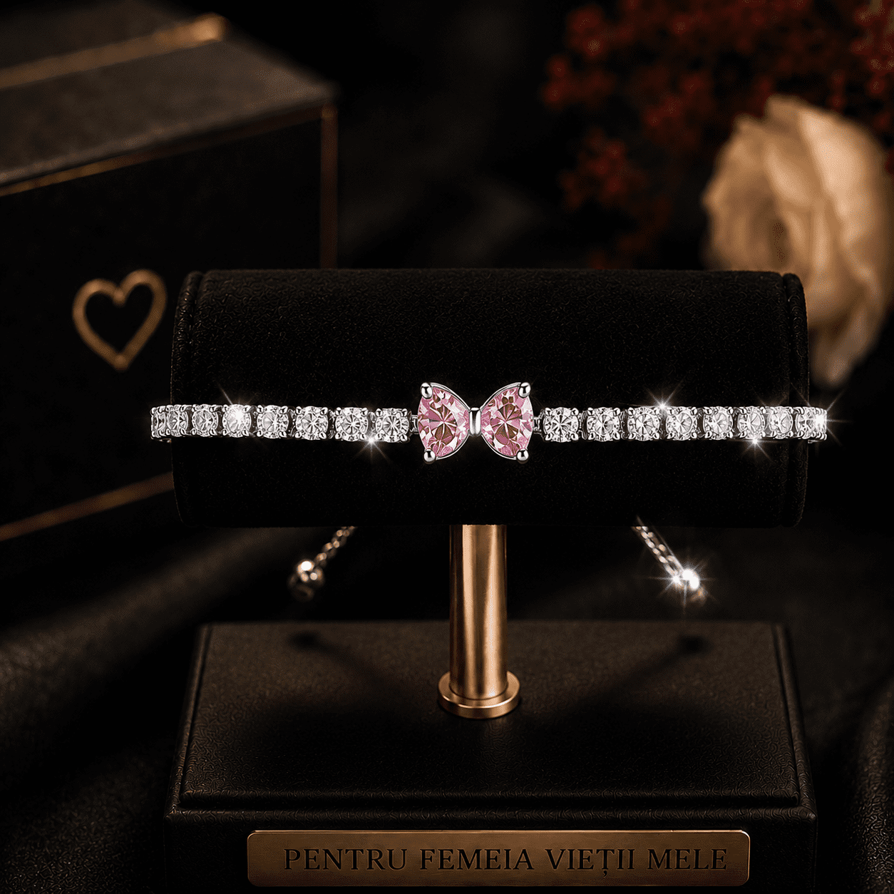 Brățară Elegantă cu Fundiță Roz – Cadou pentru Femeia Vieții Mele - imagine 3