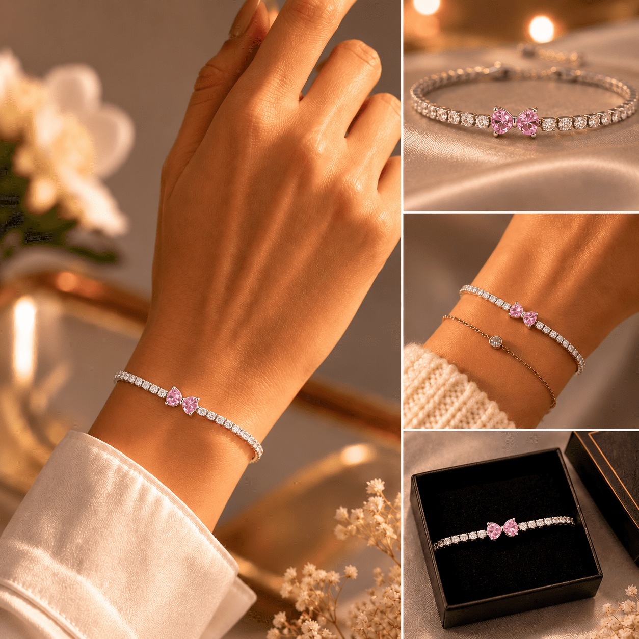 Brățară Elegantă cu Fundiță Roz – Cadou pentru Femeia Vieții Mele - imagine 4