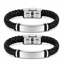 Set Cuplu Brățări Personalizate din Piele cu Gravură - Negru