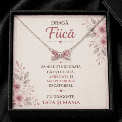 Cadou Fiică, din partea mamei și a tatălui, colier cu fundiță roz