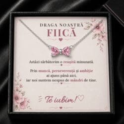 Cadou Fiică, felicitări pentru absolvire, colier cu fundiță roz