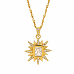 Colier placat cu aur 18K, model soare, lanț răsucit