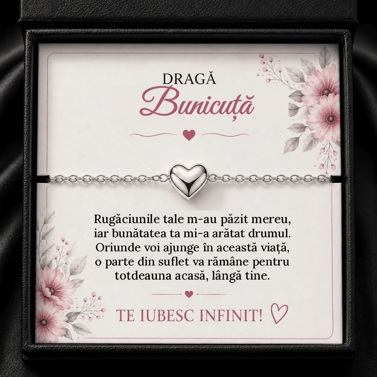 Brățară cu Inimioară „Dragă Bunicuță” – Rugăciunile Tale M-au Păzit, Cadou de la Nepot
