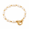 Brățară vintage placată cu aur 18K, cu perlă de apă dulce – geometrică