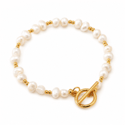 Brățară vintage placată cu aur 18K, cu perlă de apă dulce – geometrică