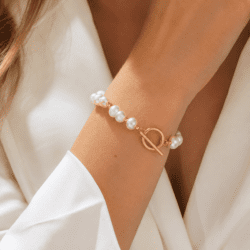 Brățară vintage placată cu aur 18K, cu perlă de apă dulce – geometrică