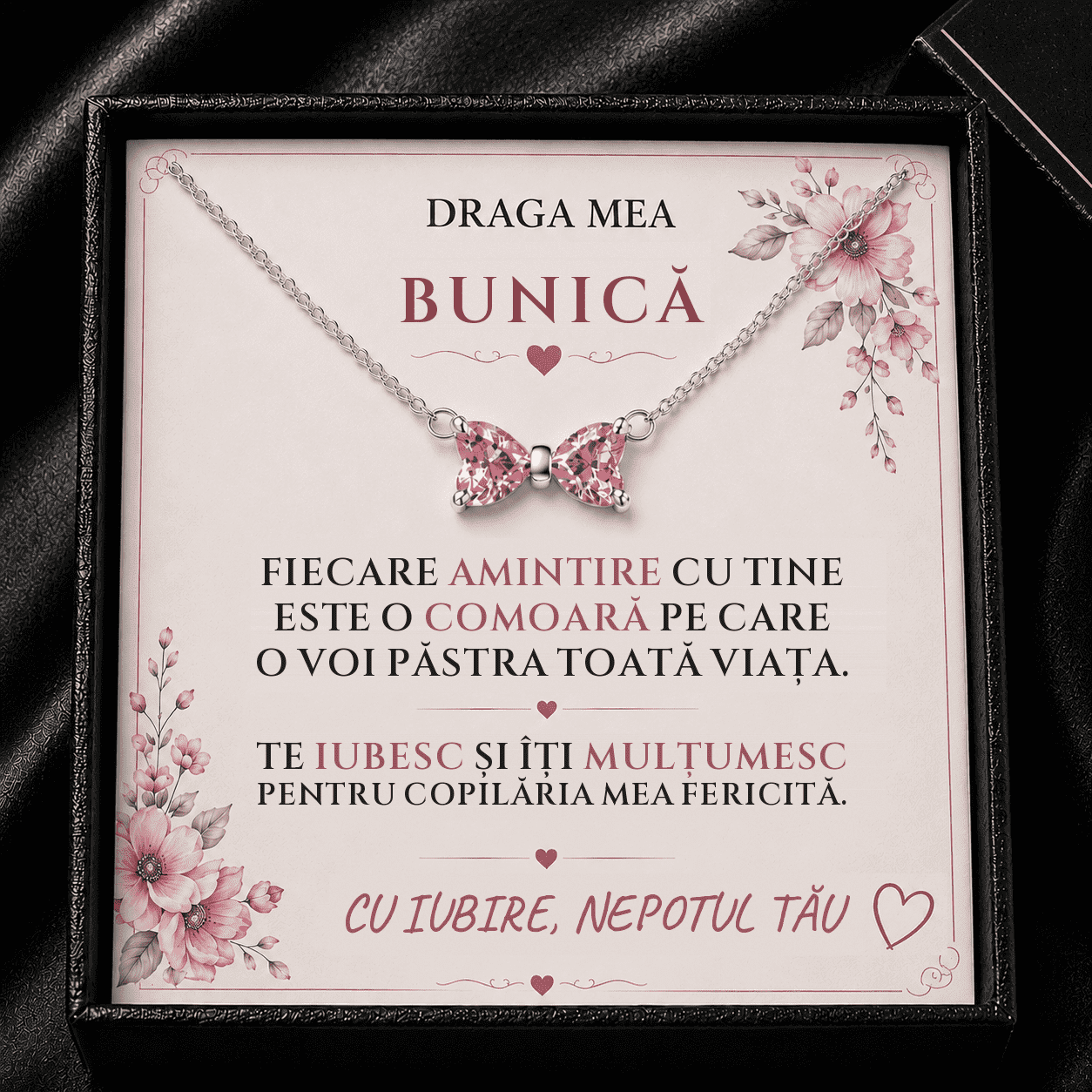 Cadou Bunică de la Nepot – Colier cu Fundiță, Copilărie Fericită