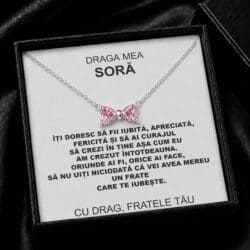 Cadou Soră, din partea fratelui, colier cu fundiță roz