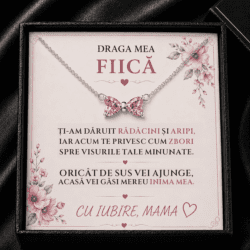 Cadou Fiică de la Mama – Colier cu Fundiță, Rădăcini și Aripi