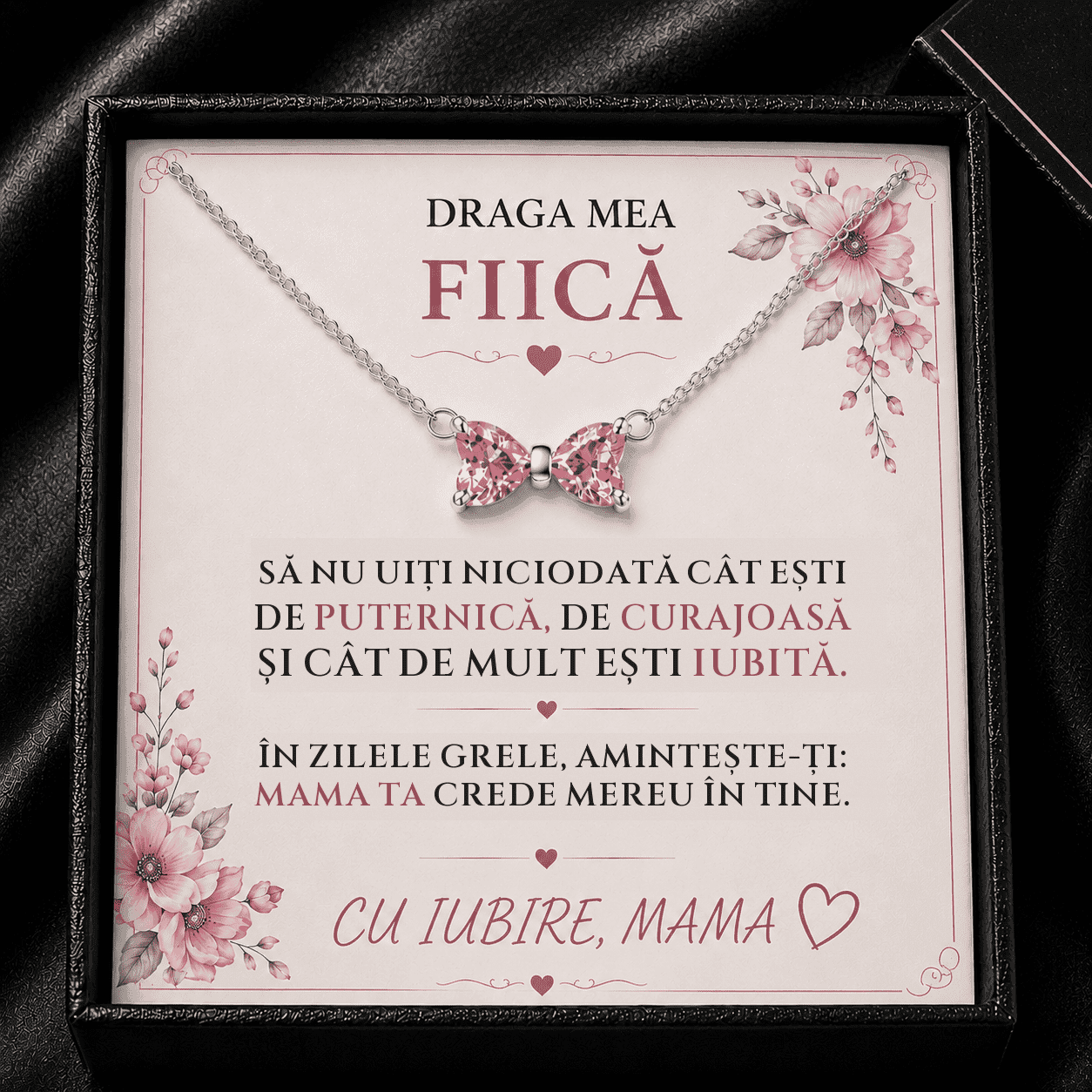 Cadou Fiică de la Mama – Colier cu Fundiță, Putere și Curaj