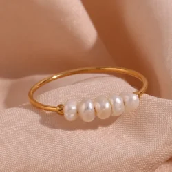 Inel cu perlă de apă dulce placat cu aur 18K