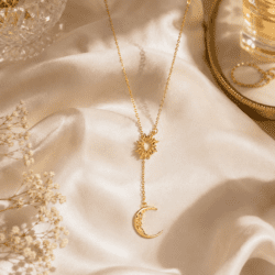 Colier damă cu model lună, placat cu aur 18K, lanț răsucit