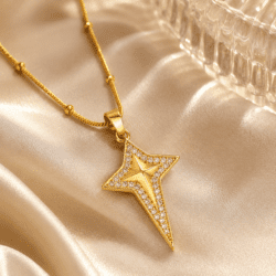 Colier cu model stea placat cu aur 18K, design bicolor