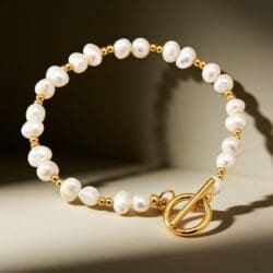 Brățară vintage placată cu aur 18K, cu perlă de apă dulce – geometrică