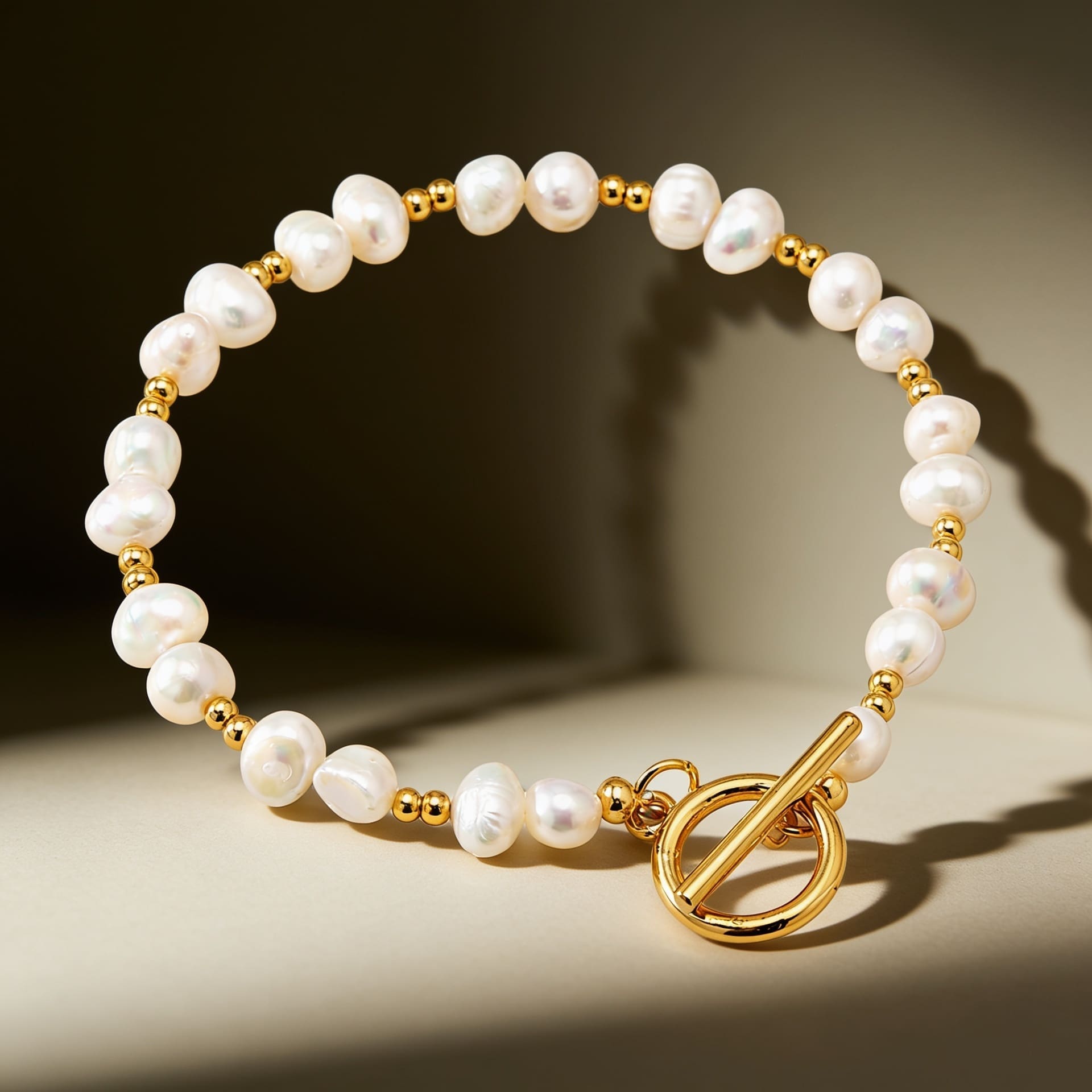 Brățară vintage placată cu aur 18K, cu perlă de apă dulce – geometrică