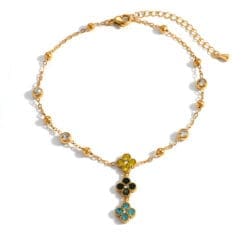Brățară de gleznă placată cu aur cu pandantiv floral multicolor